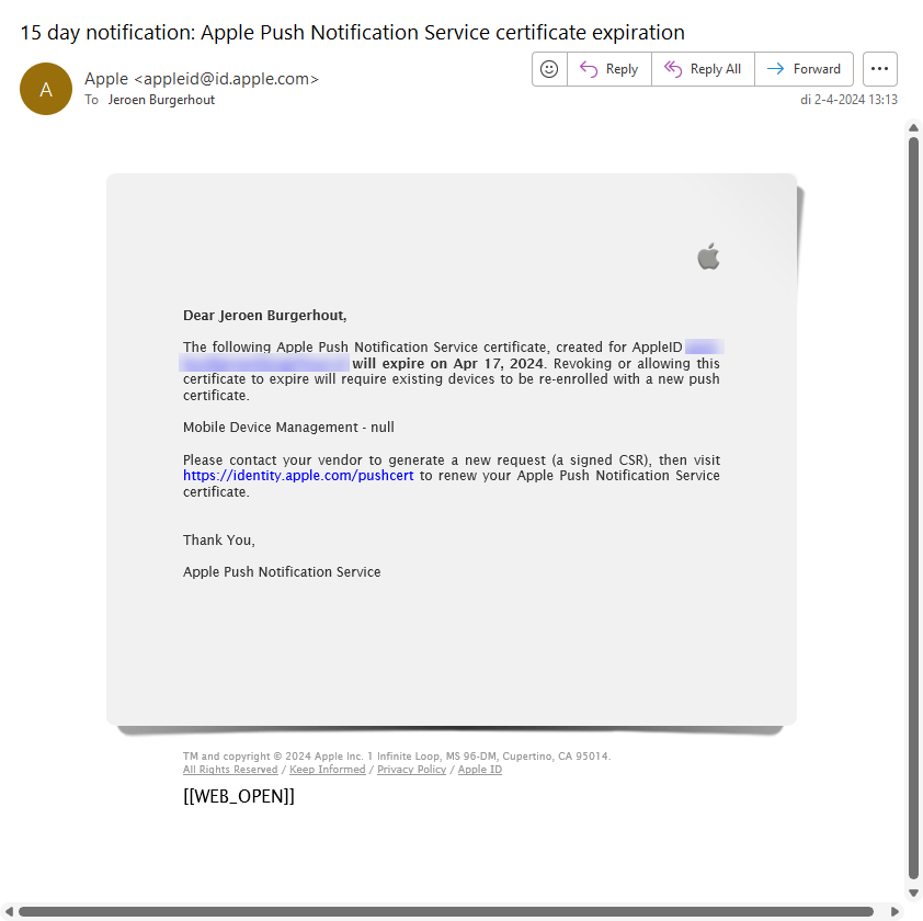 Renewing the Apple Push Notification Service certificate