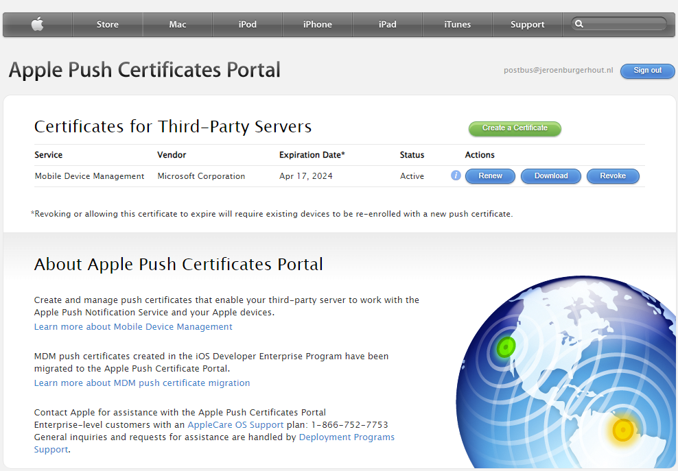 Renewing the Apple Push Notification Service certificate